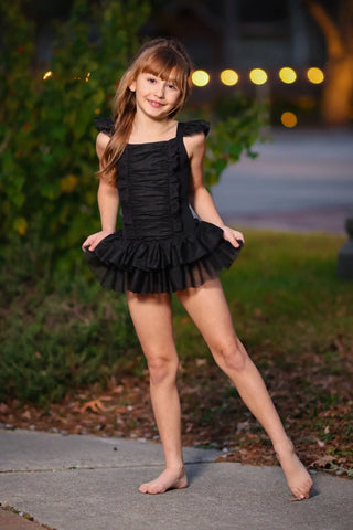 Dainty Dancer Black Ruched Tulle Leotard - Evie's Closet Clothing