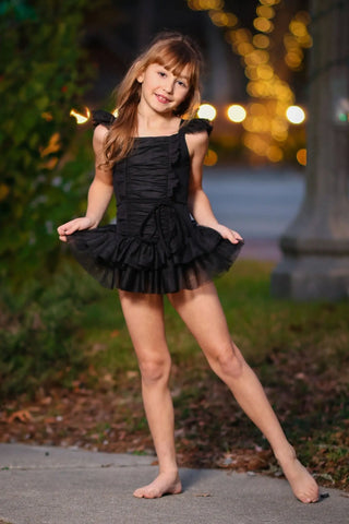 Dainty Dancer Black Ruched Tulle Leotard - Evie's Closet Clothing