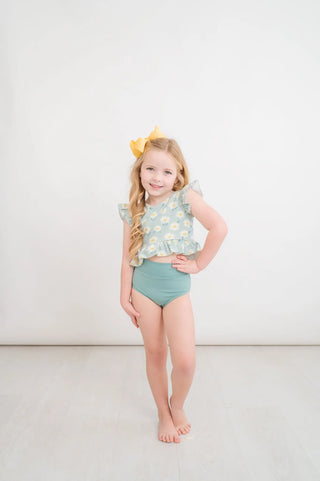 Daisy Days Printed Seafoam Flutter Sleeve Top and Brief Dance Set - Evie's Closet Clothing