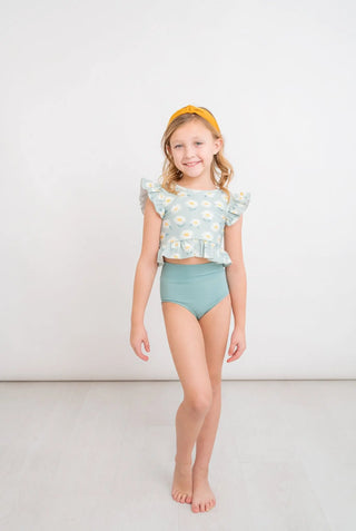 Daisy Days Printed Seafoam Flutter Sleeve Top and Brief Dance Set - Evie's Closet Clothing