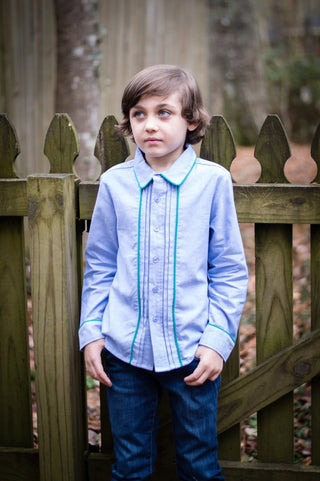 Essential Oxford Blue and Green Collared Shirt - Evie's Closet Clothing