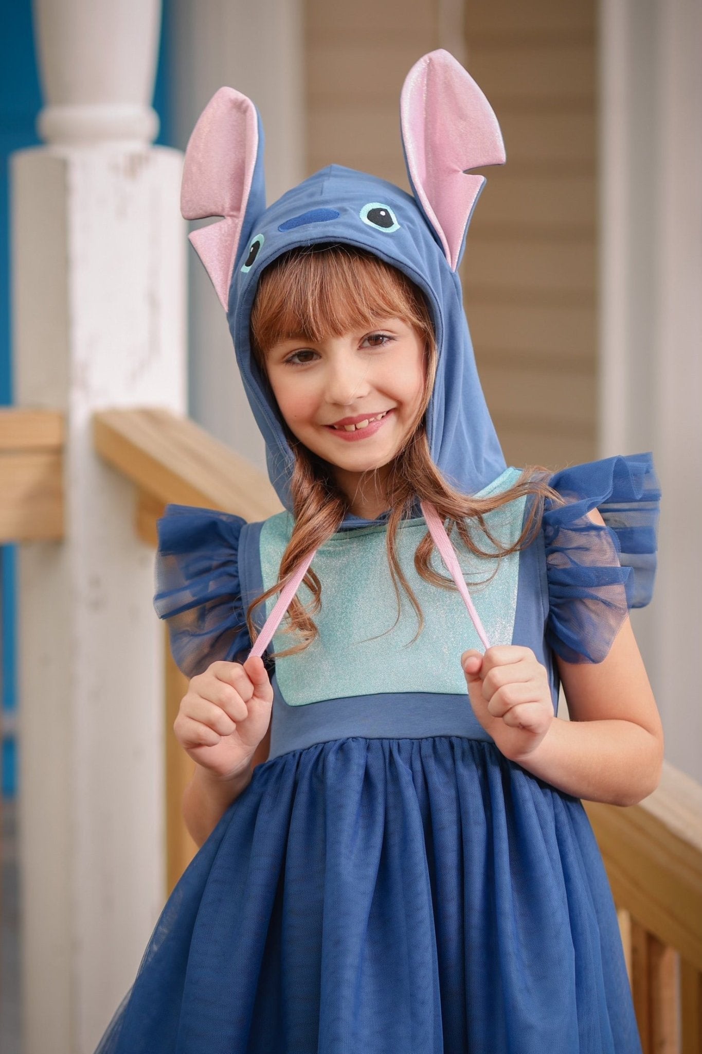 Experimental Dreamer Blue and Ice Blue Hooded Tulle Overlay Couture Length Dress with Shortie Pre-Order (Ready to ship) - Evie's Closet Clothing