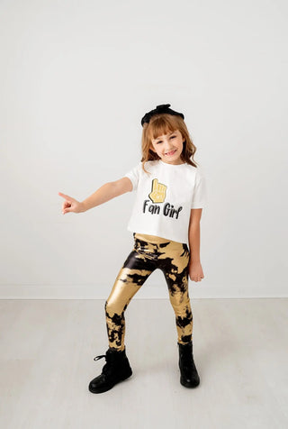 Fan Girl Black & Gold Printed Meet and Greet Length Shirt - Evie's Closet Clothing