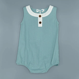 Farmhouse Teal and Ivory Checkered Henley Bubble - Evie's Closet Clothing