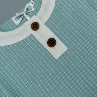 Farmhouse Teal and Ivory Checkered Henley Bubble - Evie's Closet Clothing