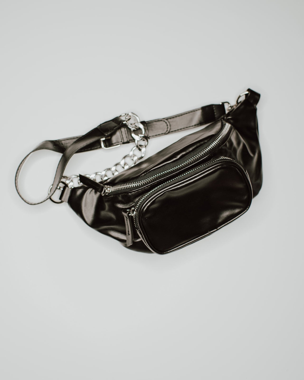 Faux Leather Chain Fanny Pack Black - Evie's Closet Clothing