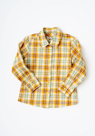 Find The Sunlight Mustard and Sage Plaid Boys Button Up Shirt - Evie's Closet Clothing