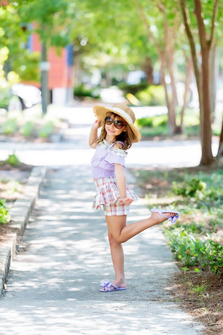 Full Bloom Lavender and Plaid Blouse and Short Set - Evie's Closet Clothing