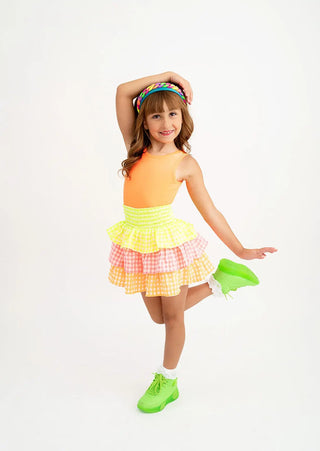 Future is Bright Neon Velvet Leo and Gingham Skort Set - Evie's Closet Clothing