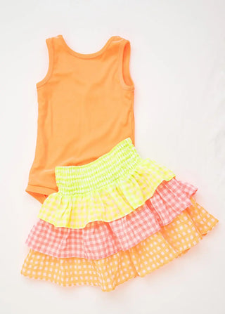 Future is Bright Neon Velvet Leo and Gingham Skort Set - Evie's Closet Clothing