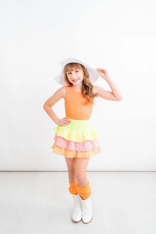 Future is Bright Neon Velvet Leo and Gingham Skort Set - Evie's Closet Clothing