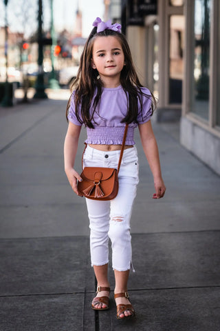 Girl on the Go Lavender Puff Sleeve Meet and Greet Smocked Waist Shirt - Evie's Closet Clothing