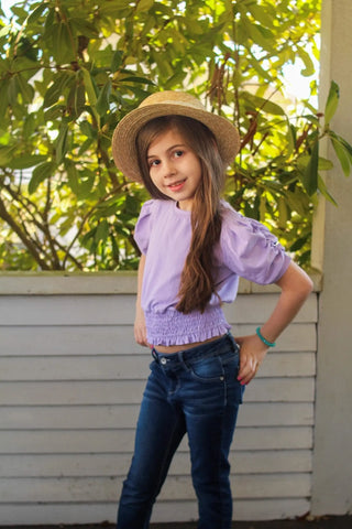 Girl on the Go Lavender Puff Sleeve Meet and Greet Smocked Waist Shirt - Evie's Closet Clothing