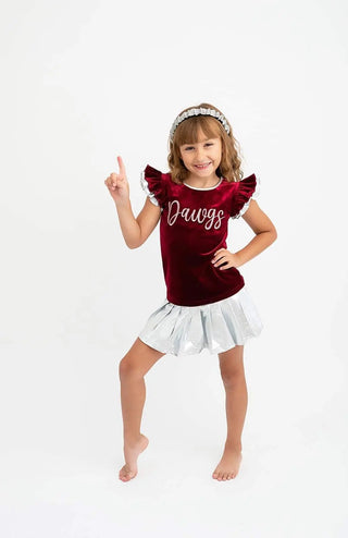 Go Dawgs Maroon and Silver Embroidered Velvet Shirt - Evie's Closet Clothing