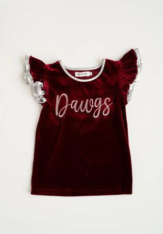 Go Dawgs Maroon and Silver Embroidered Velvet Shirt - Evie's Closet Clothing