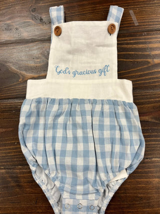 God’s Gracious Blue and White Gingham Boy’s Bubble - Evie's Closet Clothing