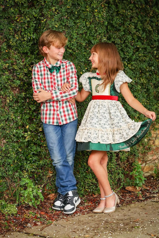 God's Indescribable Gift Green and Red Gingham Boy's Shirt and Tie - Evie's Closet Clothing