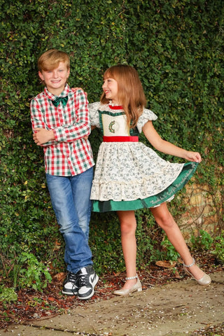 God's Indescribable Gift Green and Red Gingham Boy's Shirt and Tie - Evie's Closet Clothing