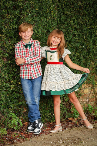 God's Indescribable Gift Green and Red Gingham Boy's Shirt and Tie - Evie's Closet Clothing