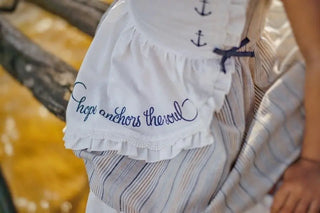 Hope Anchors the Soul Ivory Striped Embroidered Dress - Evie's Closet Clothing