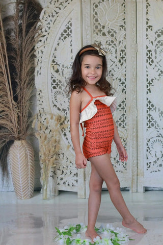 Island Dreamer Orange and Gold Leo/Swim Skort Set - Evie's Closet Clothing