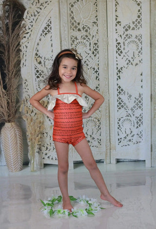 Island Dreamer Orange and Gold Leo/Swim Skort Set - Evie's Closet Clothing