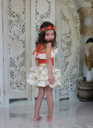 Island Dreamer Orange and Gold Leo/Swim Skort Set - Evie's Closet Clothing