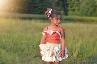 Island Dreamer Orange and Gold Leo/Swim Skort Set - Evie's Closet Clothing