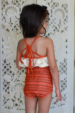 Island Dreamer Orange and Gold Leo/Swim Skort Set - Evie's Closet Clothing