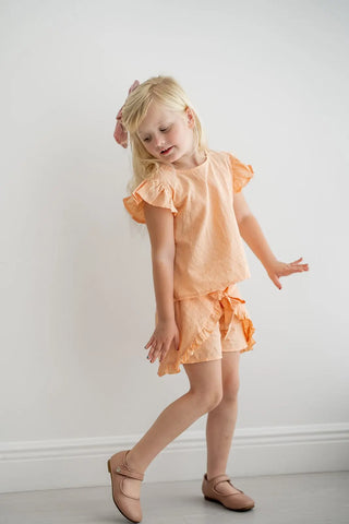 Just Peachy Soft Peach Argyle Swiss Dot Button Back Top and Short Set - Evie's Closet Clothing