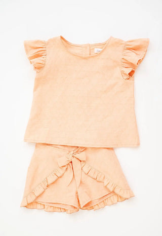 Just Peachy Soft Peach Argyle Swiss Dot Button Back Top and Short Set - Evie's Closet Clothing