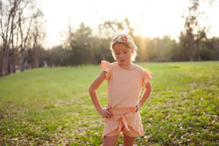 Just Peachy Soft Peach Argyle Swiss Dot Button Back Top and Short Set - Evie's Closet Clothing