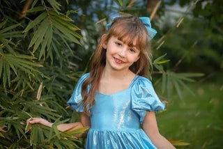 Lost Slipper Metallic Light Blue Princess Tunic Top and Shortie Set - Evie's Closet Clothing