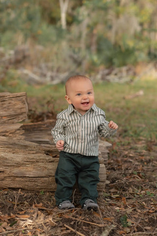 Louisiana Harvest Green Stripe Boy's Shirt - Evie's Closet Clothing