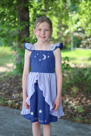 Moon And Back Navy and Silver Cape Dress - Evie's Closet Clothing