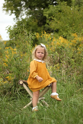 Mustard Pleated Chiffon Dress - Evie's Closet Clothing