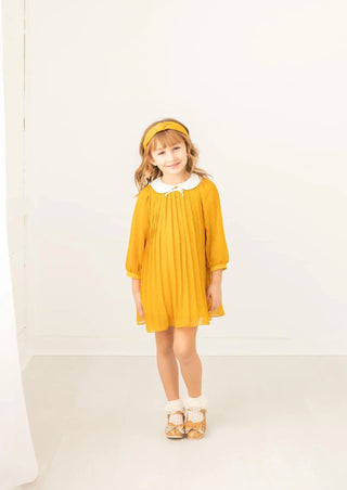 Mustard Pleated Chiffon Dress - Evie's Closet Clothing