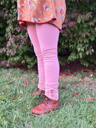 Never Basic Evie's Backyard Blush Ruched Ankle Bow Accent Leggings - Evie's Closet Clothing