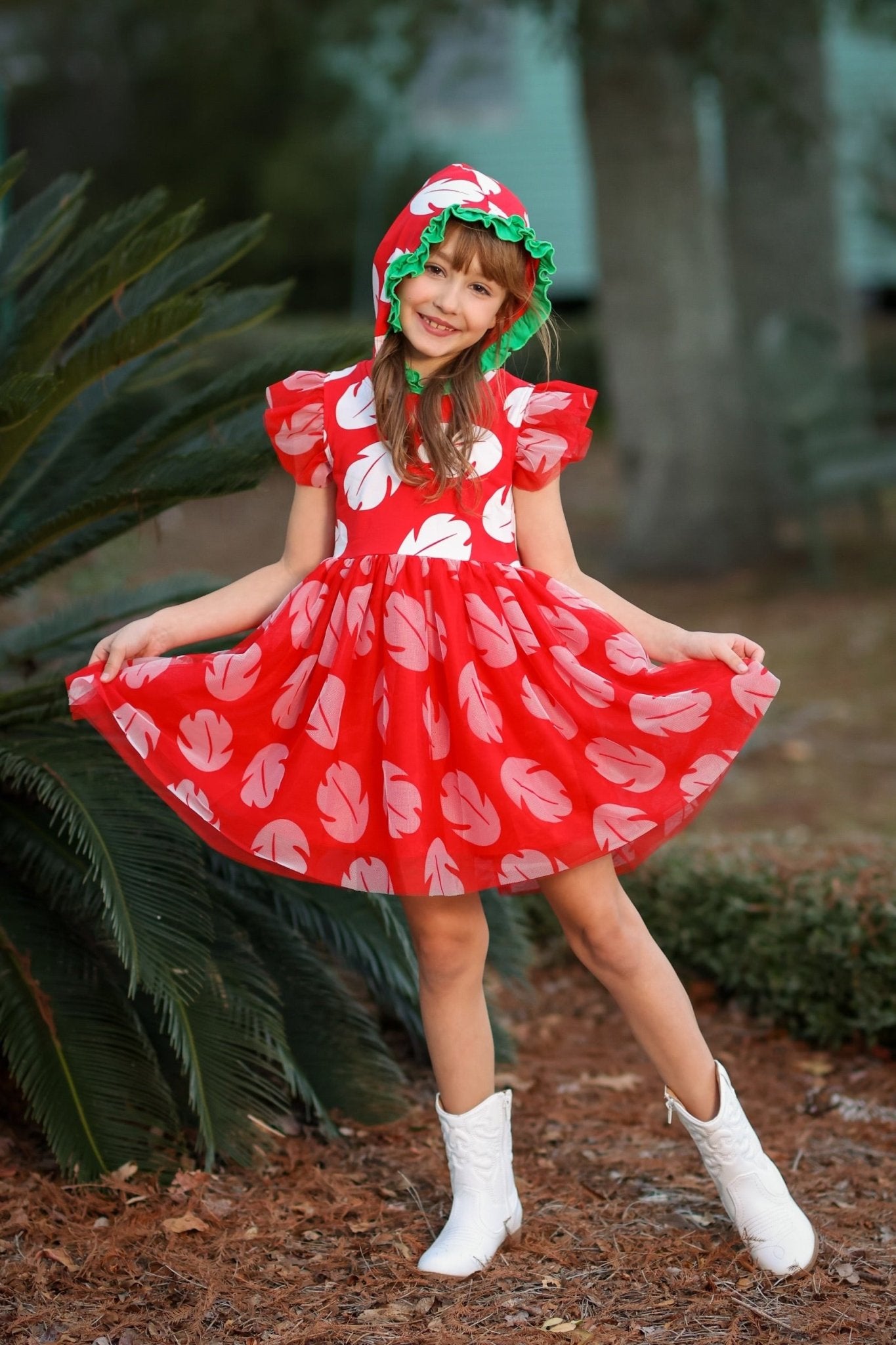 Ohana Dreamer Red and White Patterned Tulle Overlay Couture Length Dress with Shortie - Evie's Closet Clothing