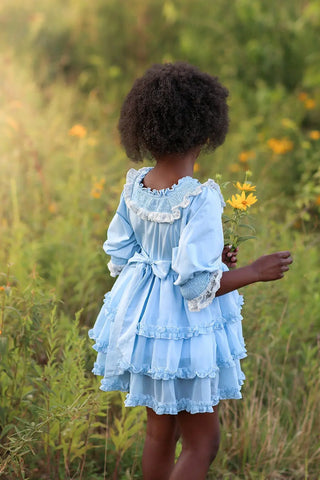 Out of the Sea Pale Blue Ruffled Layers, Smocked Top Dreamer Dress - Evie's Closet Clothing