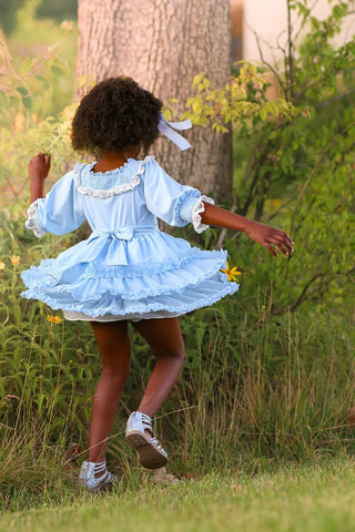 Out of the Sea Pale Blue Ruffled Layers, Smocked Top Dreamer Dress - Evie's Closet Clothing