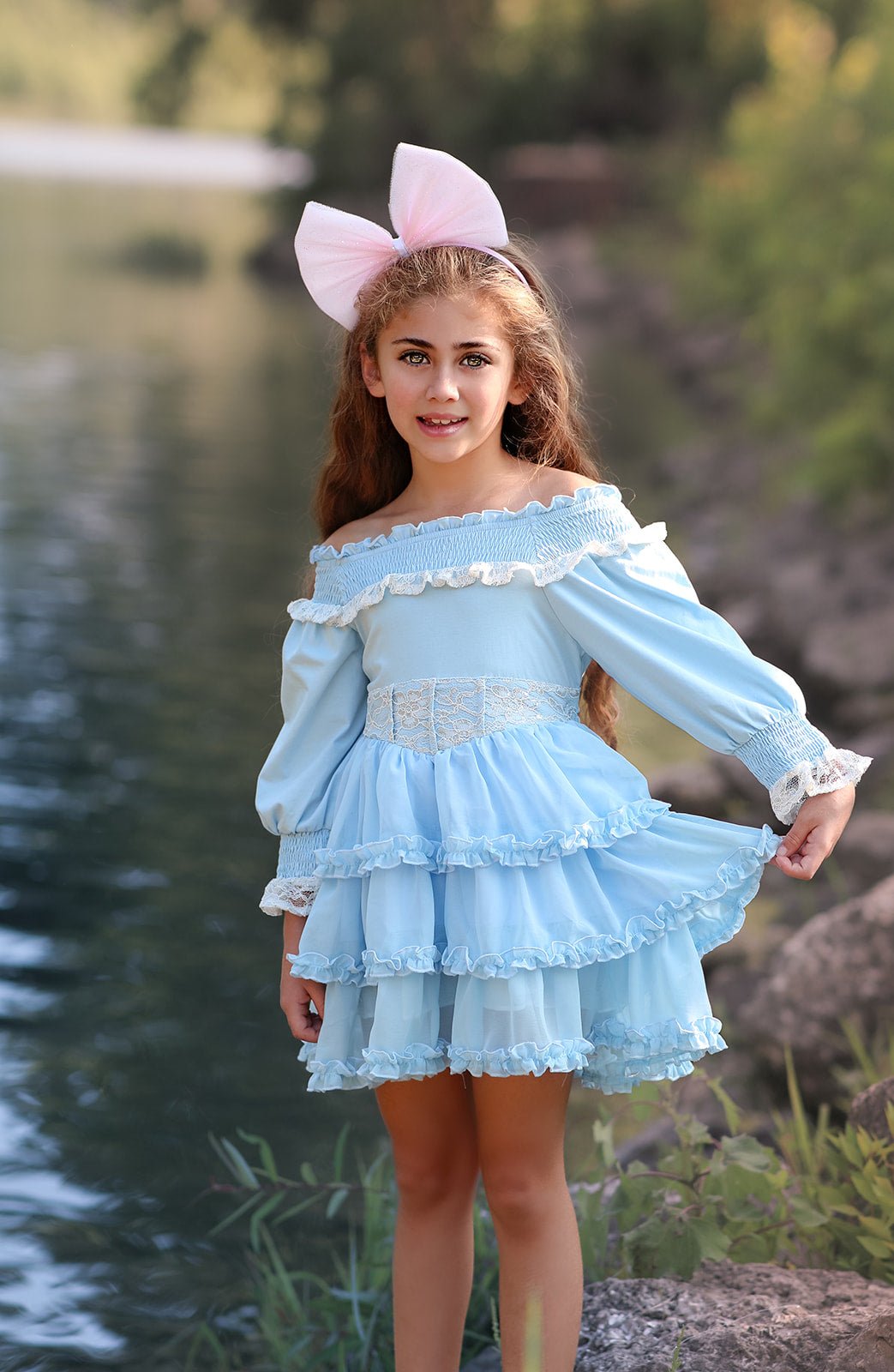 Out of the Sea Pale Blue Ruffled Layers, Smocked Top Dreamer Dress - Evie's Closet Clothing