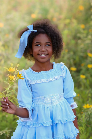 Out of the Sea Pale Blue Ruffled Layers, Smocked Top Dreamer Dress - Evie's Closet Clothing