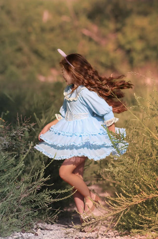 Out of the Sea Pale Blue Ruffled Layers, Smocked Top Dreamer Dress - Evie's Closet Clothing