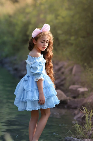 Out of the Sea Pale Blue Ruffled Layers, Smocked Top Dreamer Dress - Evie's Closet Clothing