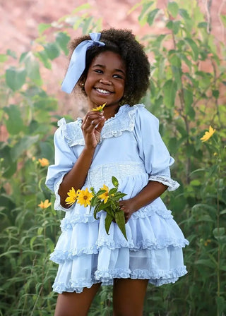 Out of the Sea Pale Blue Ruffled Layers, Smocked Top Dreamer Dress - Evie's Closet Clothing