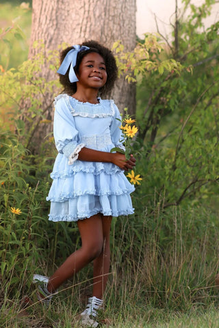 Out of the Sea Pale Blue Ruffled Layers, Smocked Top Dreamer Dress - Evie's Closet Clothing