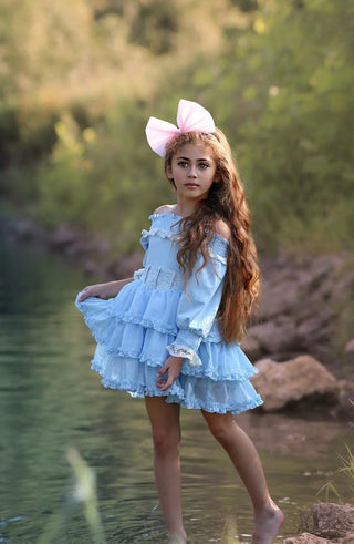 Out of the Sea Pale Blue Ruffled Layers, Smocked Top Dreamer Dress - Evie's Closet Clothing