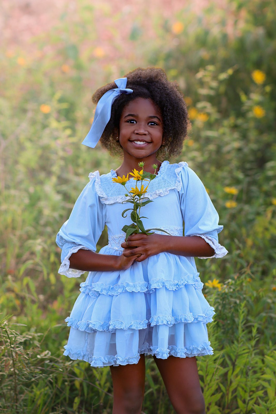 Out of the Sea Pale Blue Ruffled Layers, Smocked Top Dreamer Dress - Evie's Closet Clothing