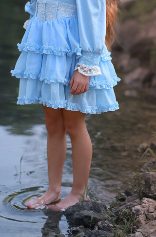 Out of the Sea Pale Blue Ruffled Layers, Smocked Top Dreamer Dress - Evie's Closet Clothing